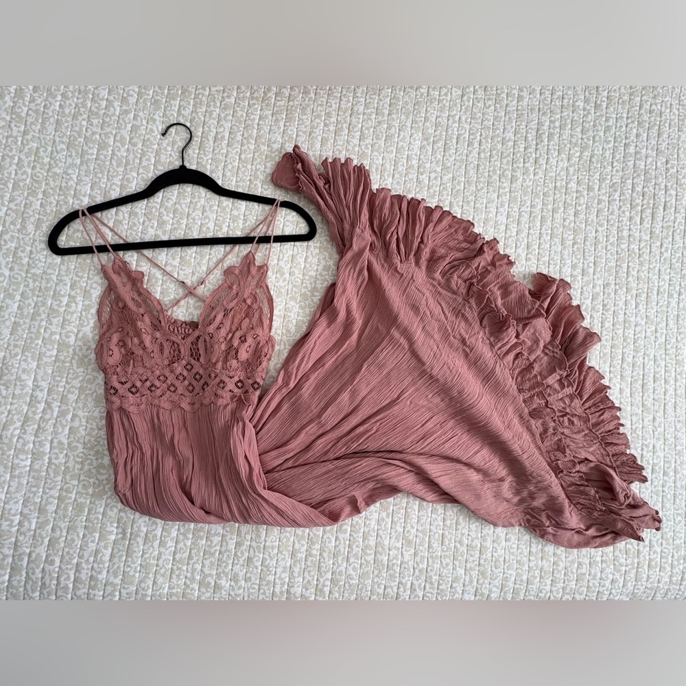 Free People Adella Maxi Slip Rose Pink Lace Dress - Picture 16 of 16